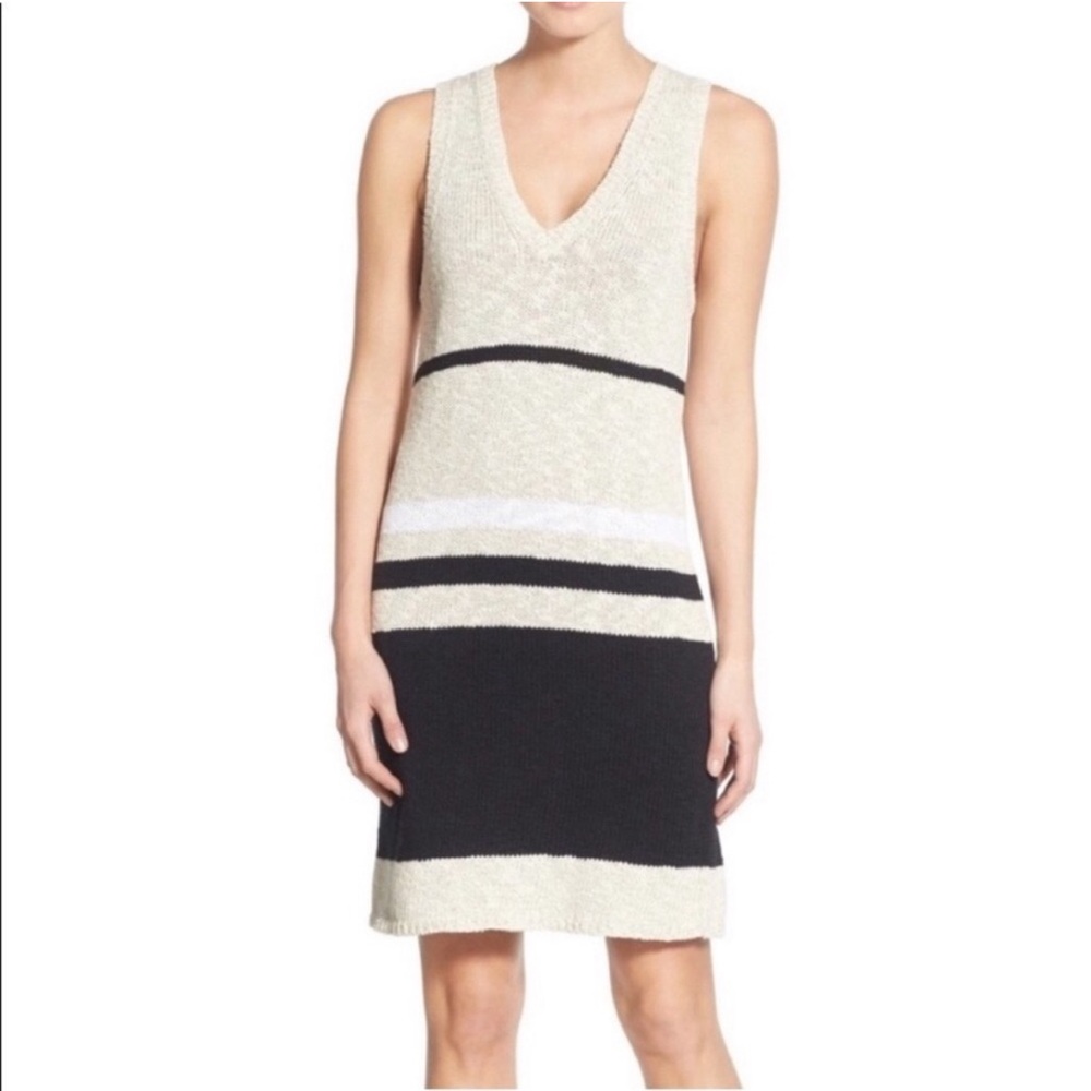 James Perse sweater knit cotton and linen striped dress.